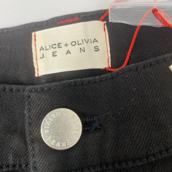 Alice + Olivia Roxie Feather Trim Flared Black Jeans 28 NWT - Picture 9 of 13